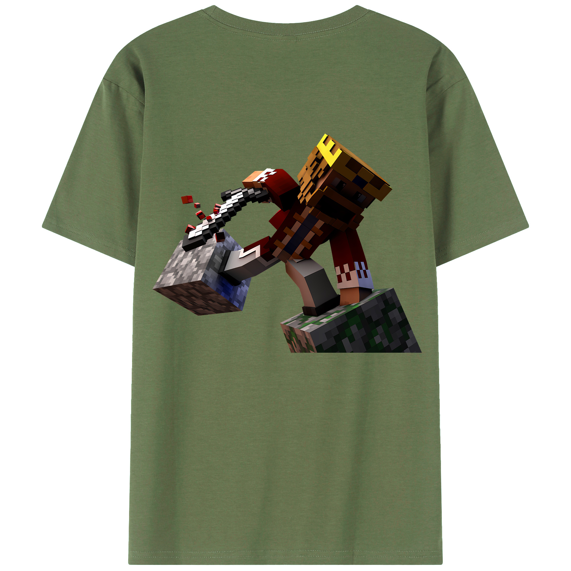 （画像用） マインクラフト ブロックの世界 Minecraft MC Block world 綿100％ メンズ半袖Tシャツ（バックプリント） 通気性